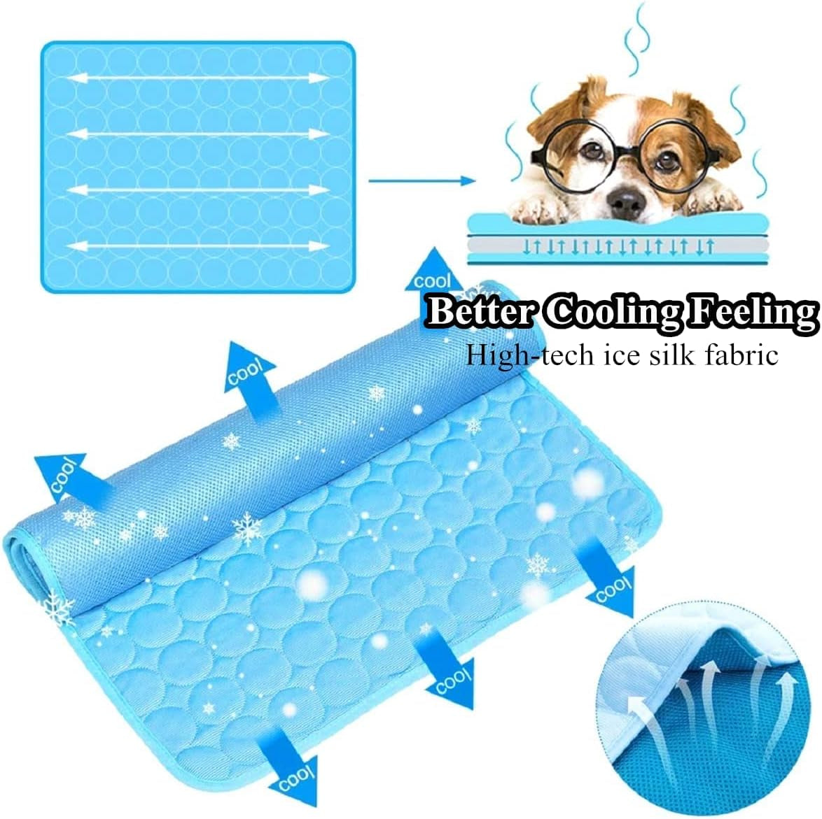 Dog Self Cooling Mat Pet Washable Cooling Pads Blanket Sleeping Kennel Mat,Ice Silk Sleep Mat Pad Non-Toxic Breathable Sleep Bed Beach for Large Dogs Cats (Blue, 27.5X39.4 In)