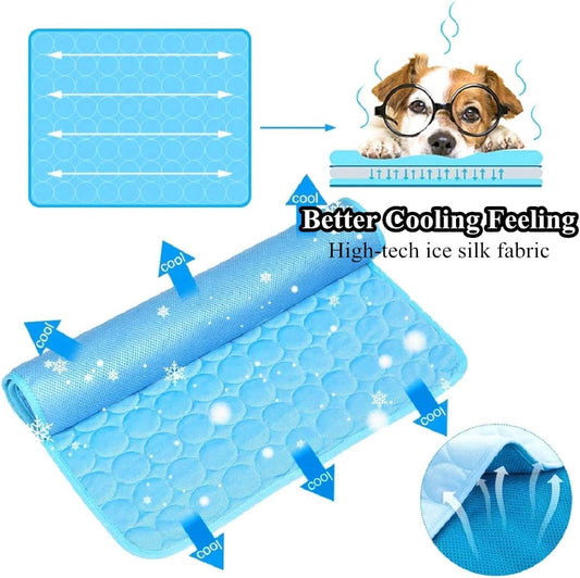 Dog Self Cooling Mat Pet Washable Cooling Pads Blanket Sleeping Kennel Mat,Ice Silk Sleep Mat Pad Non-Toxic Breathable Sleep Bed Beach for Large Dogs Cats (Blue, 27.5X39.4 In)