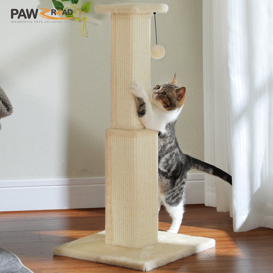 31" Natural Sisal Cat Scratching Post Indoor Cat Scratcher with Plush Large Base, Beige