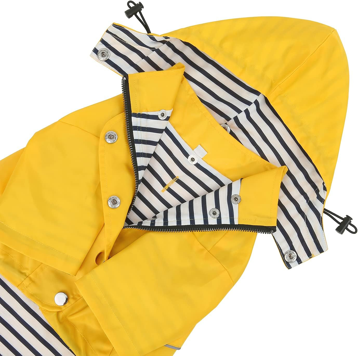 Dog Raincoat Poncho Double Layer Zip Rain Jacket with Removable Hood, Leash Hole for Small to 3XL Dogs and Puppies Yellow - L