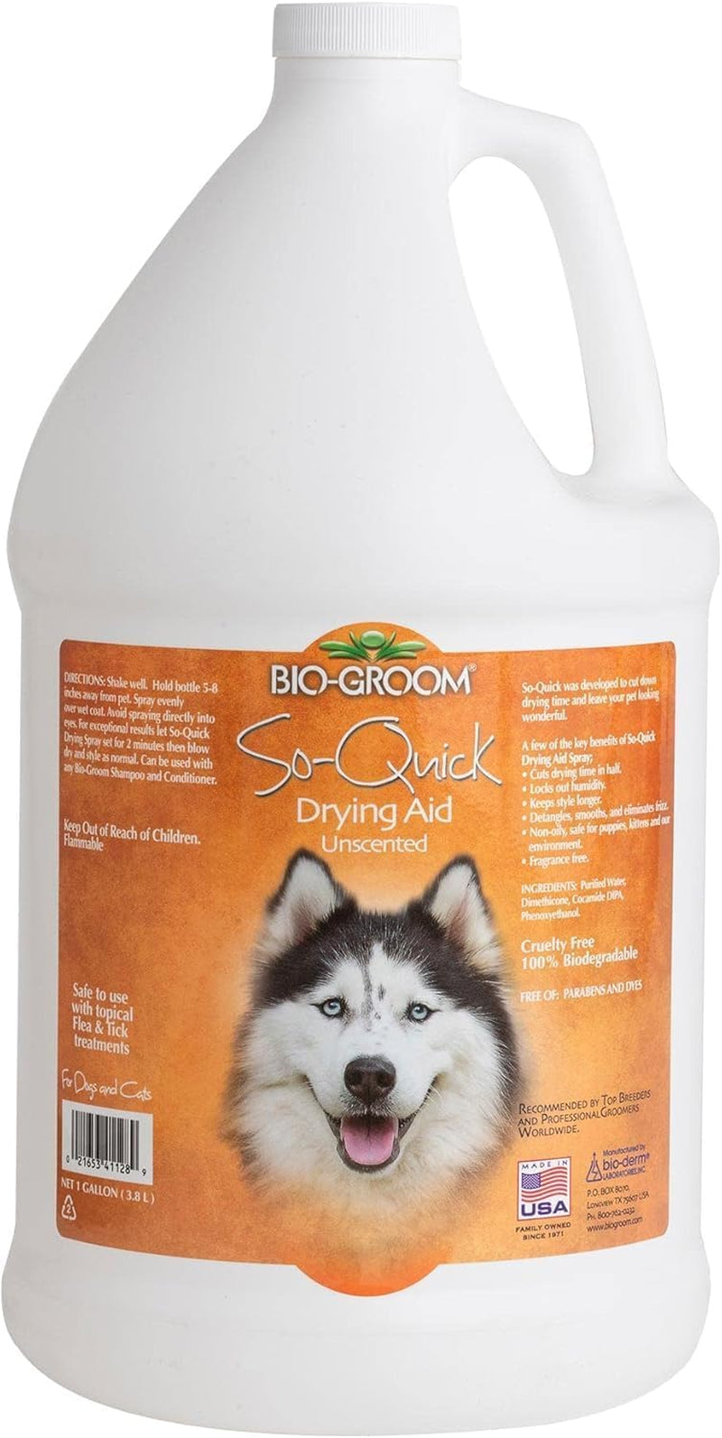 so Quick Dry Dog Aid - Detangler for Dogs & Cats, Shortens Drying Time, Unscented, Cruelty-Free, Made in USA, Dog Grooming Products - 1 Gallon