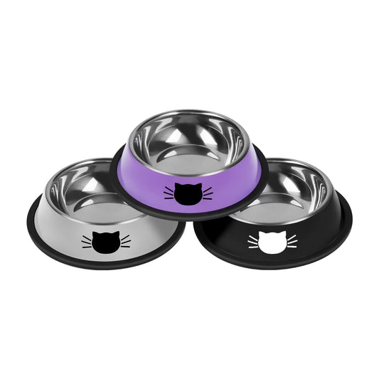 3Pcs Cat Bowls Non-Slip Stainless Steel Small Cat Food Bowls Unbreakable Thicken Cat Feeder 13 Oz Cat Dishes Suitable for Indoor Small Pets Removable Rubber Base Easily Clean Lovely Color