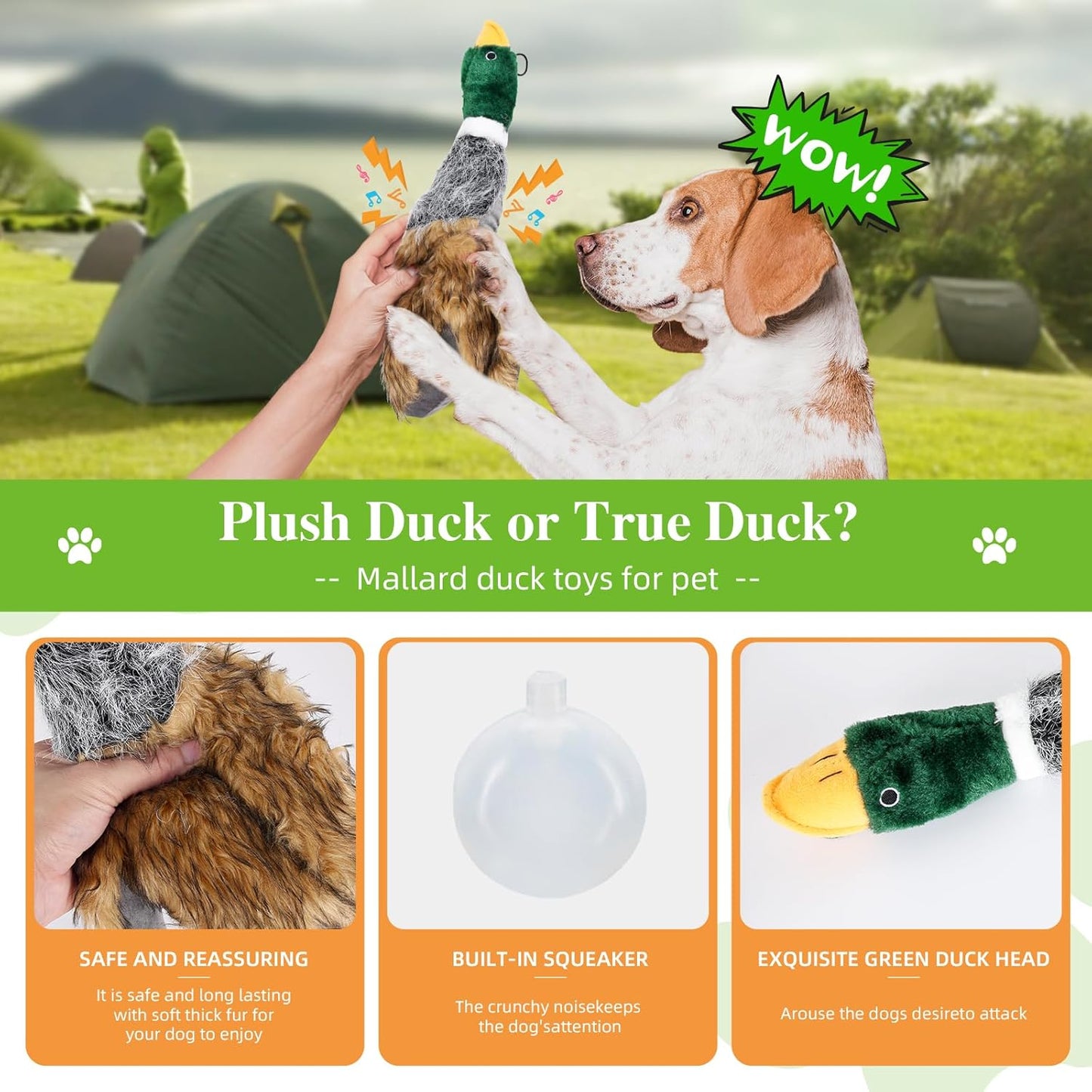 Squeaky Dog Toy for Puppy Dogs Toys to Keep Them Busy Mallard Duck Stuffed Dog Toys for Medium Small Dogs, 9" Wild Duck