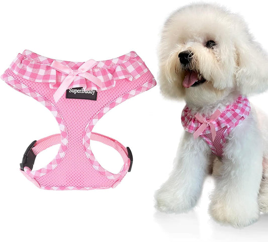 Upgraded Soft Mesh Dog Harness, Super Breathable Lightweight Pet Harnesses for Puppy Dogs Outdoor Walking, Pink Dog Harness -Small