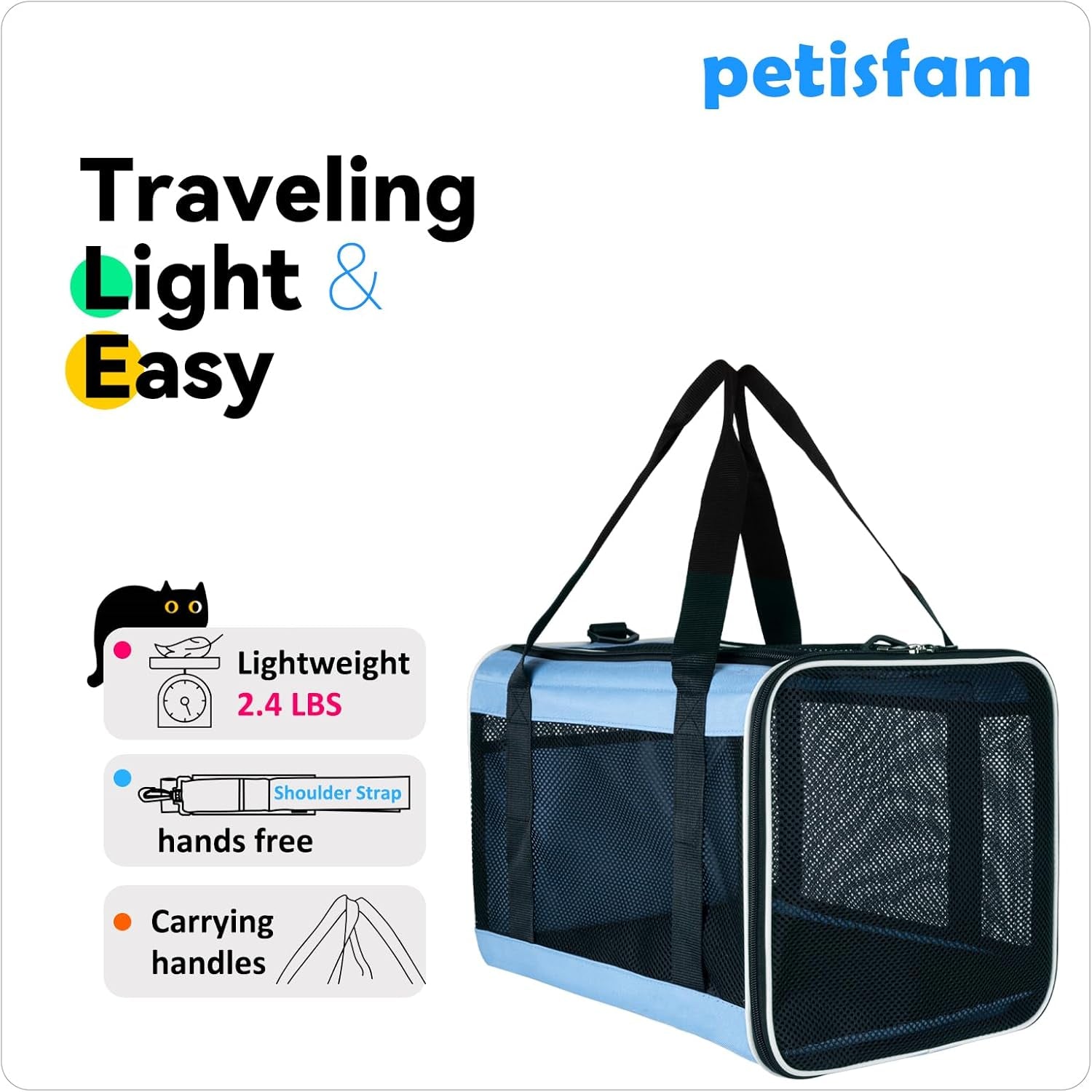 Soft Pet Carrier for Large and Medium Cats, 2 Kitties, Small Dogs. Easy to Get Cat In, Great for Cats That Don'T like Carriers (Blue)
