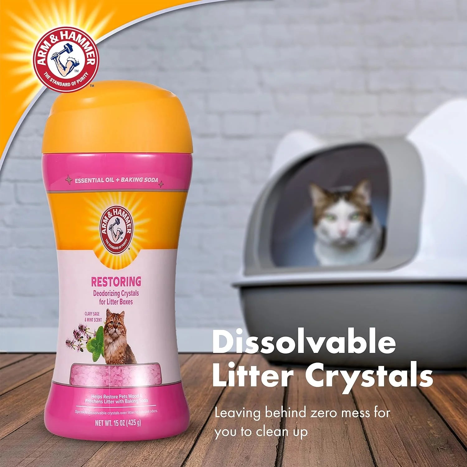 (12 Pack)  Deodorizing Cat Litter Crystals for Litter Boxes, Clary Sage & Mint Scent 15 Oz.