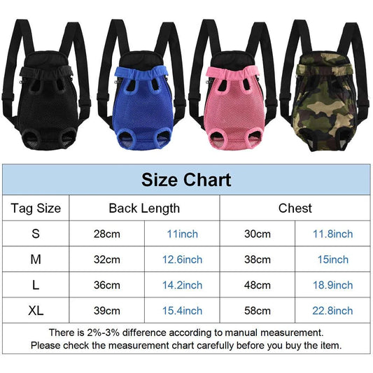 Pet Carrier Backpack Front Pack, Dog Cat Carrier Travel Bag Adjustable Straps Legs Out for Small Medium Pets (L, Black)