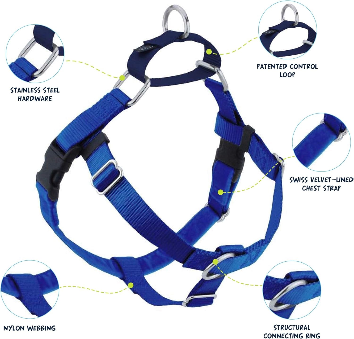 Freedom No Pull Dog Harness, Adjustable Harness and Leash Set, Easy Walking & Comfortable Control, Fits Small, Medium & Large Dogs, Solid Colors, Made in USA, 1" MD, Royal Blue