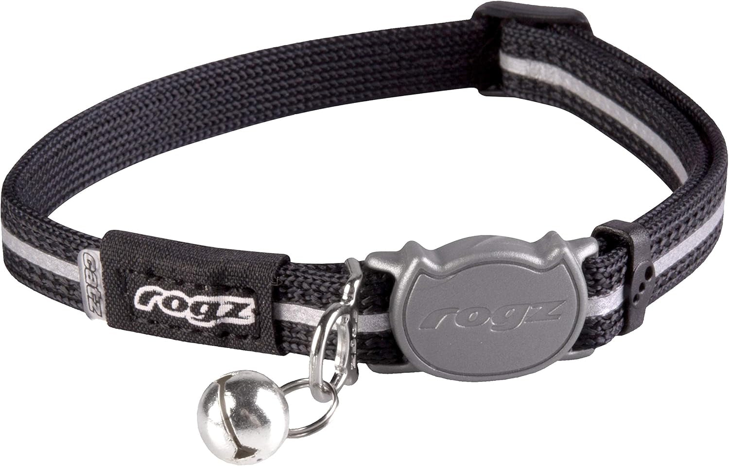 Reflective Nylon Cat Collar with Breakaway Clip and Removable Bell, Fully Adjustable to Fit Most Breeds, Black