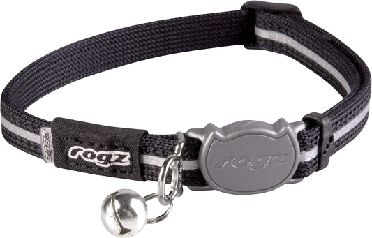 Reflective Nylon Cat Collar with Breakaway Clip and Removable Bell, Fully Adjustable to Fit Most Breeds, Black
