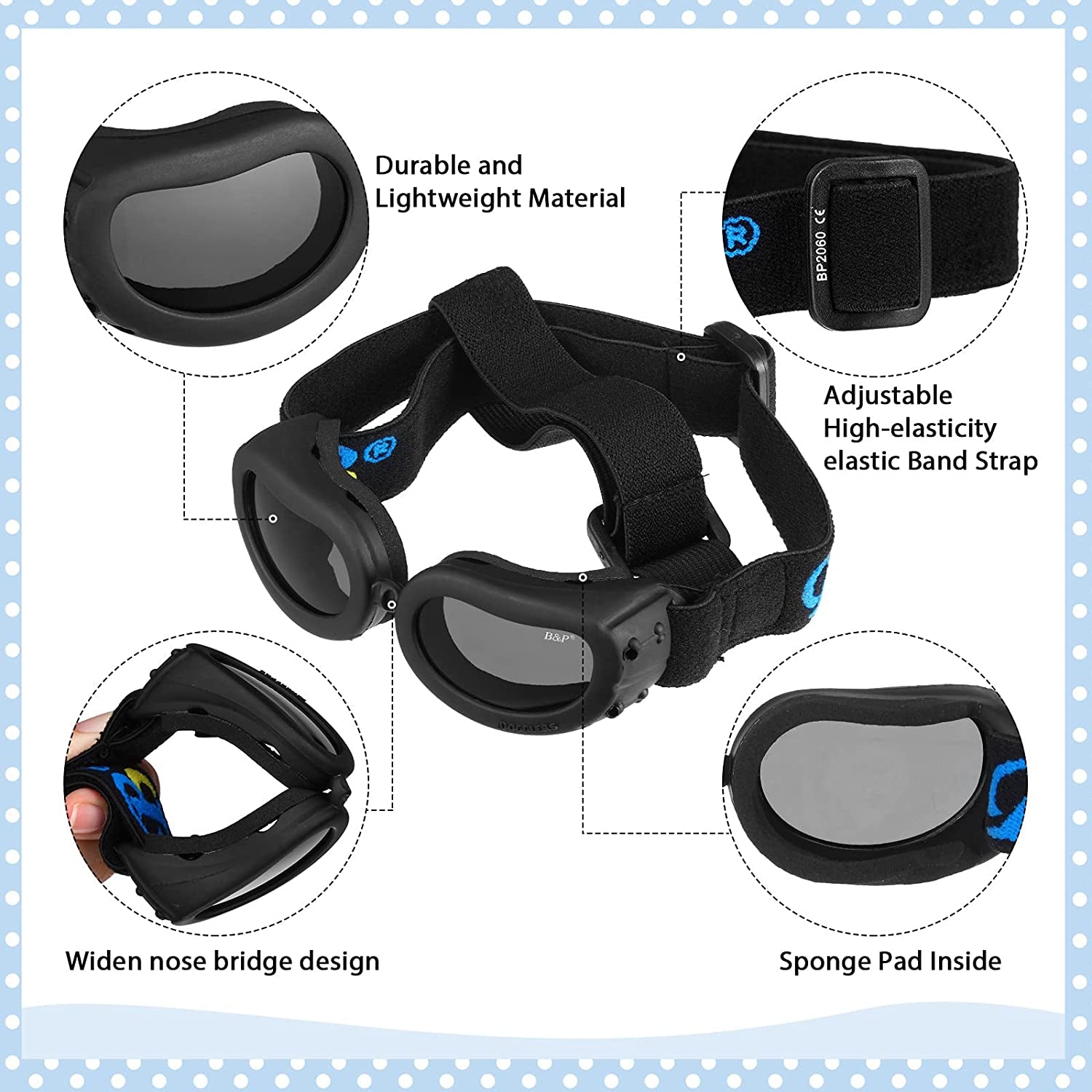Dog Helmet and Goggles, UV Protection Doggy Sunglasses and 4 Inch Padded Puppy Motorcycle Helmet Adorable Dog Goggles with Adjustable Belt for Small Dogs Puppy Riding(Black,S)
