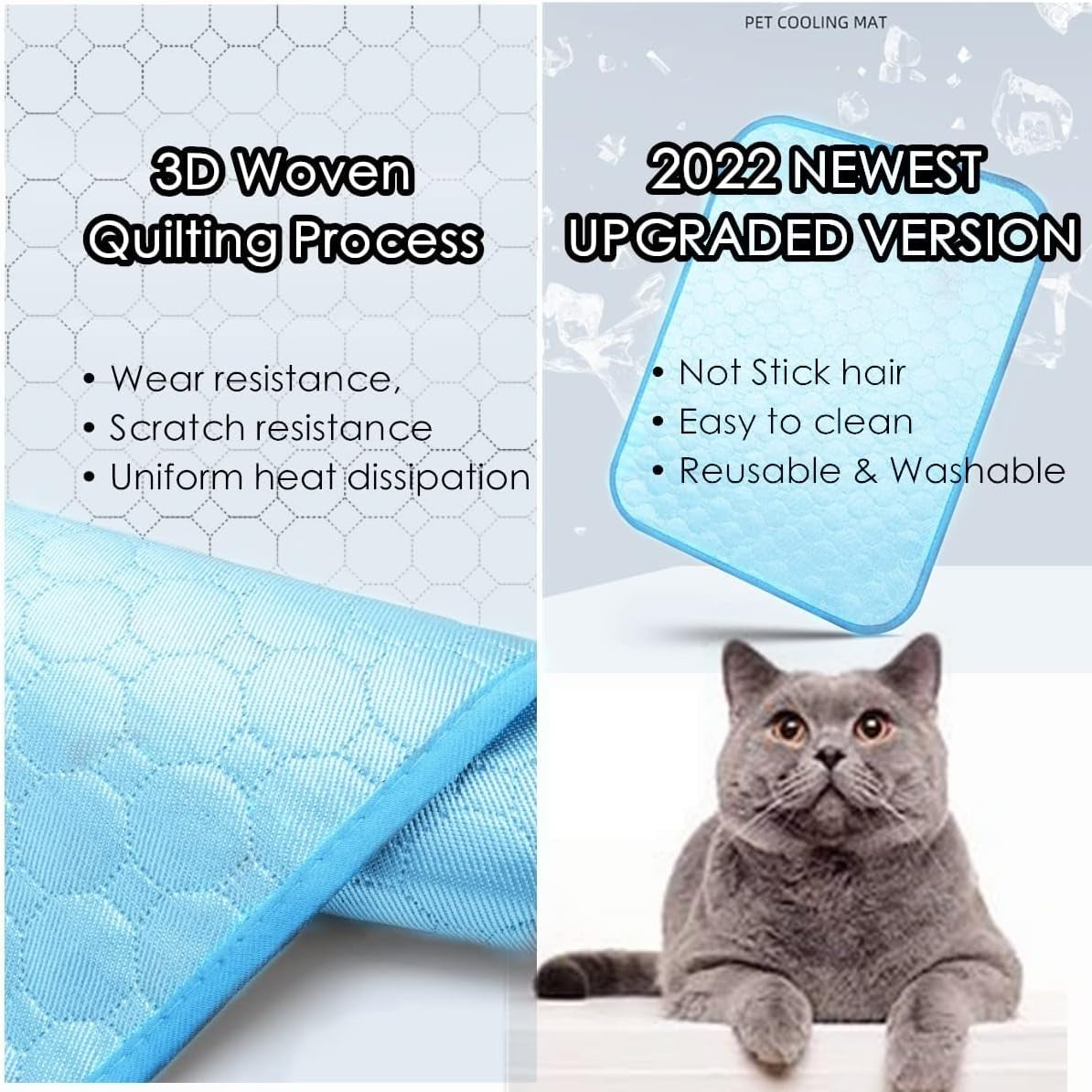 Dog Self Cooling Mat Pet Washable Cooling Pads Blanket Sleeping Kennel Mat,Ice Silk Sleep Mat Pad Non-Toxic Breathable Sleep Bed Beach for Large Dogs Cats (Blue, 27.5X39.4 In)