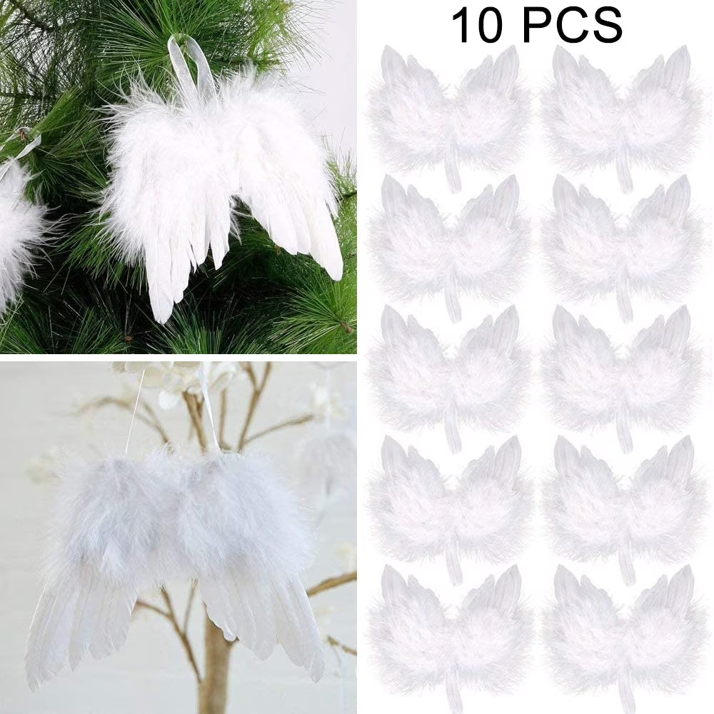 30 Pcs White Angel Wings Ornament- Christmas Tree Feather Hanging Decor - Handmade Exquisite Angel Wings Pendant for Xmas DIY Craft Home Wedding Prop Party Decoration