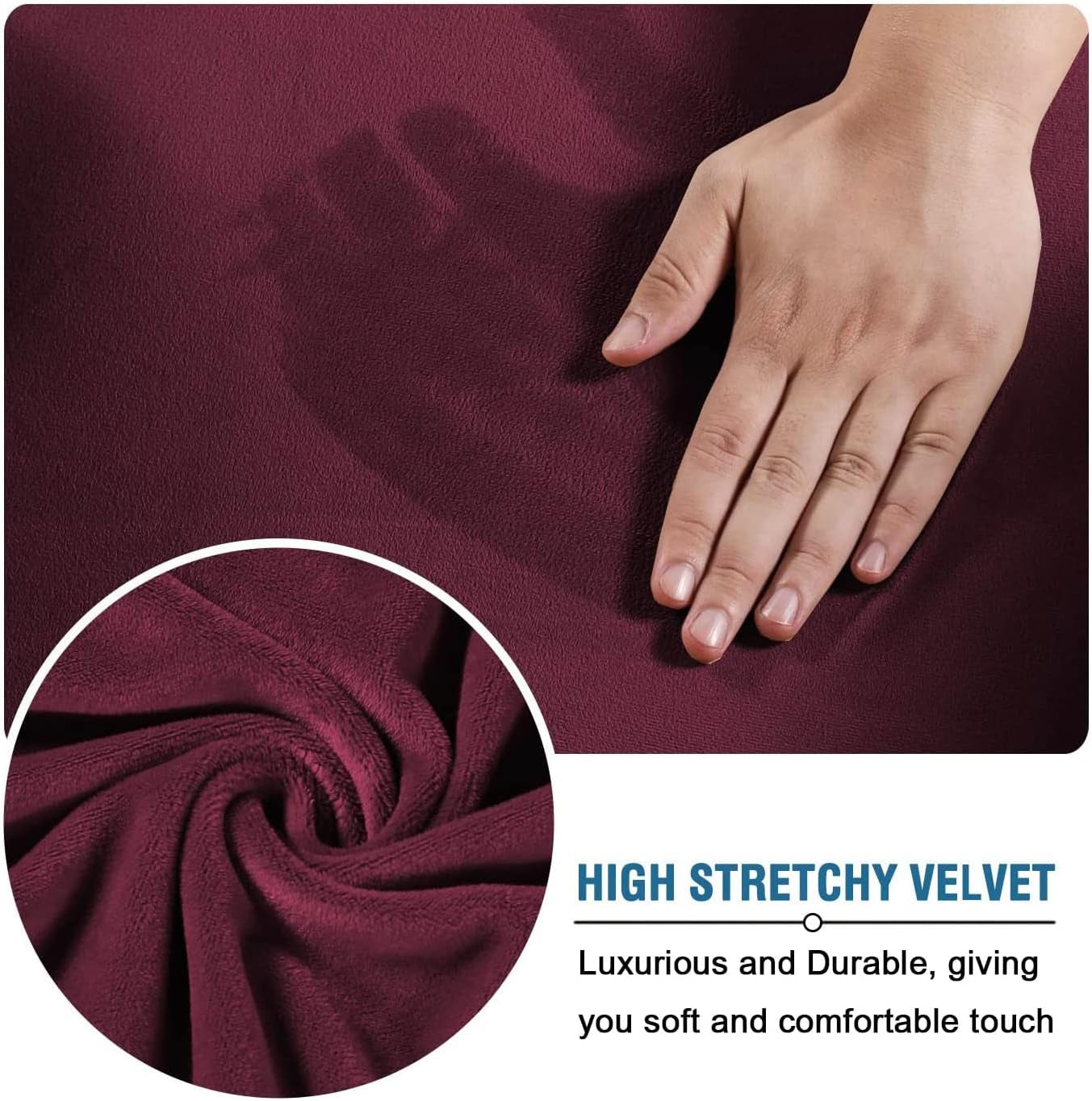 Rich Velvet Stretch 2 Piece Cover Chair Slipcover Sofa Cover Furniture Protector Couch Soft with Elastic Bottom Chair Couch Cover with Arms Width up to 49 Inch(Chair, Burgundy)