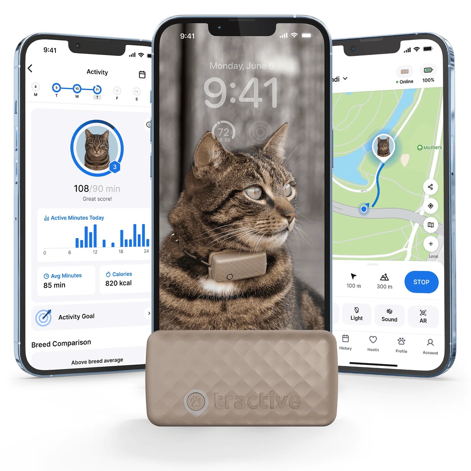 Cat Mini GPS Tracker with Activity Monitoring, Fits Any Collar (Brown)