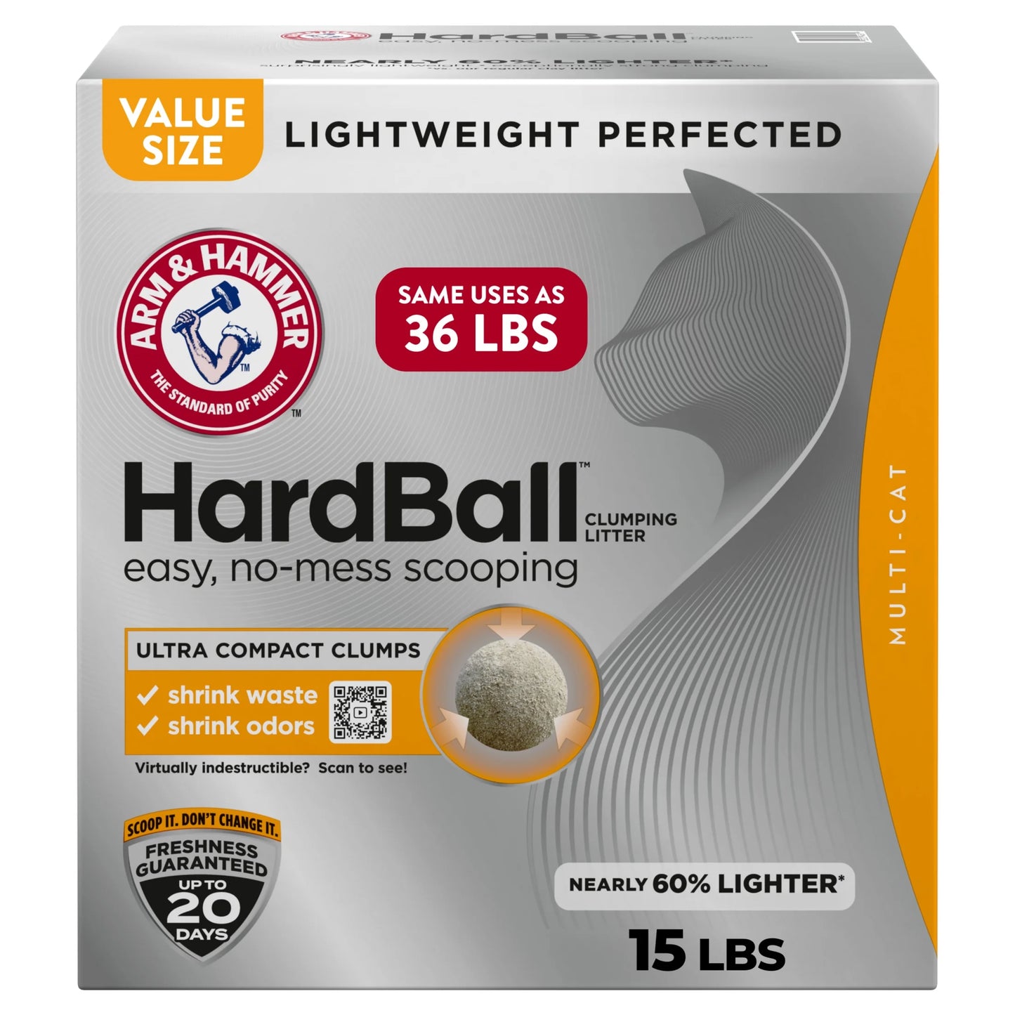 Hardball Lightweight Cat Litter, Clumping, No-Mess Scooping, Multi-Cat, 15 Lb