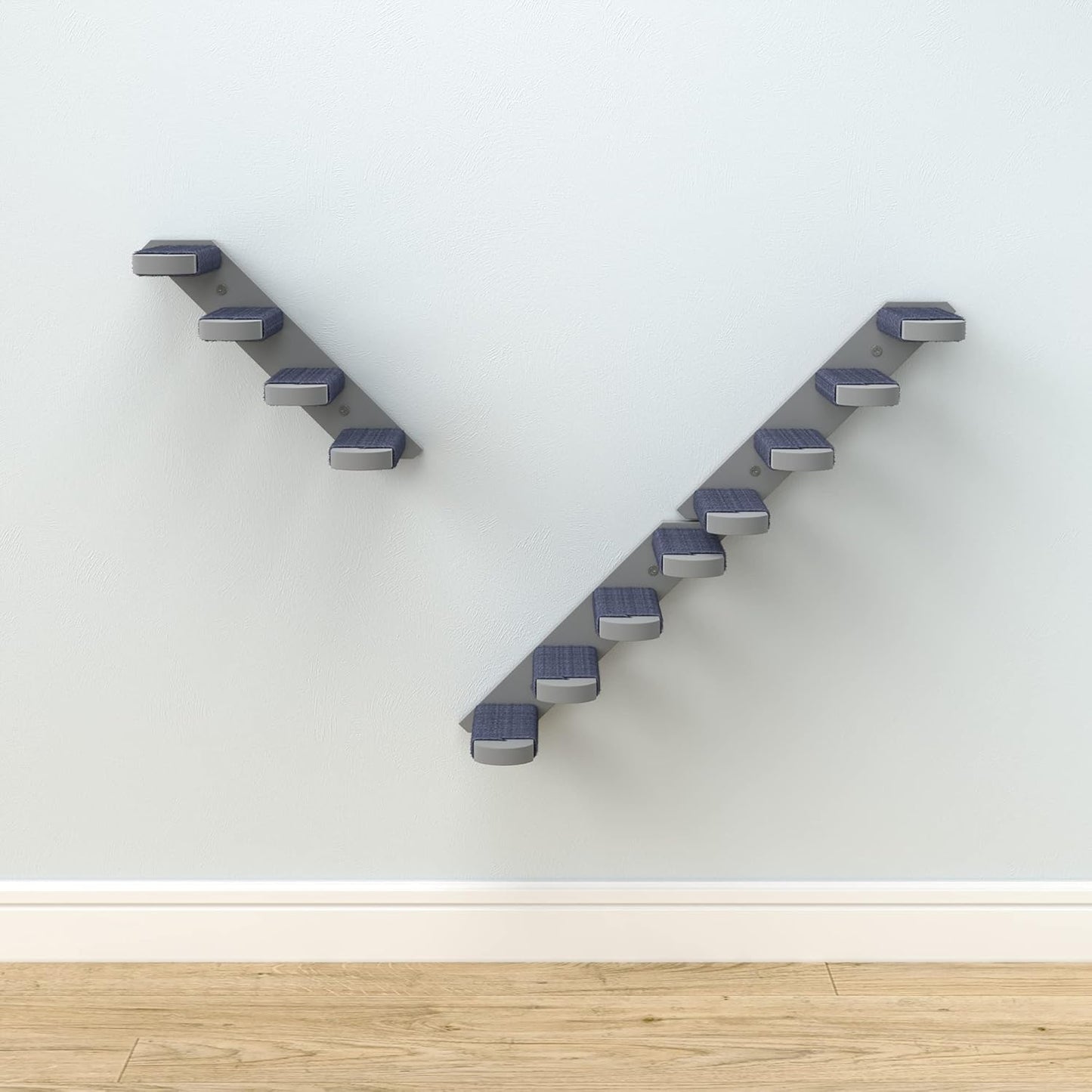 Cat Steps - Grey Solid Rubber Wood Cat Stairs Great for Scratching and Climbing - Easy to Install Wall Mounted Shelves for Playful Cats (Left to Right)