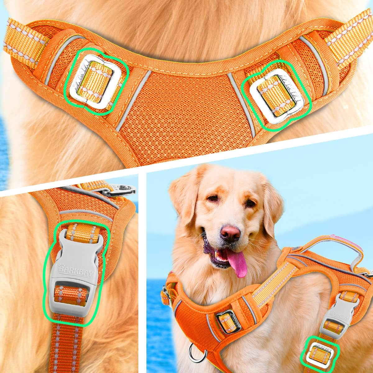 No Pull Dog Harness Large Reflective Dog Harness with Front Clip and Easy Control Handle for Walking Training Running with ID Tag Pocket(Orange,S)