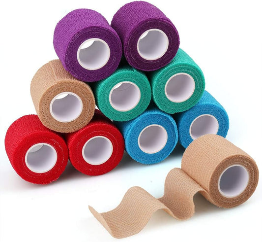 Vet Wrap for Horses Dogs, 10 Pack, 2 Inch X 5 Yards Self Adhesive Bandage Wrap, Breathable First Aid Tape for Pets Leg Foot Ankle Elbow Knee Paw, Assorted Colors