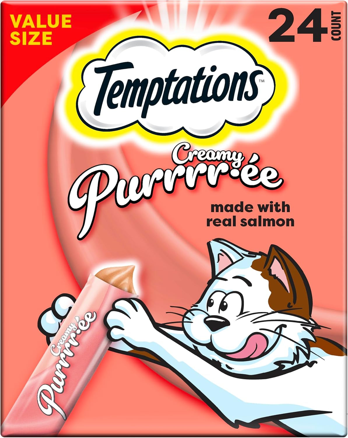 Creamy Puree Squeezable Lickable Wet Cat Treats with Salmon, 0.42 Oz. Tubes, 24 Count