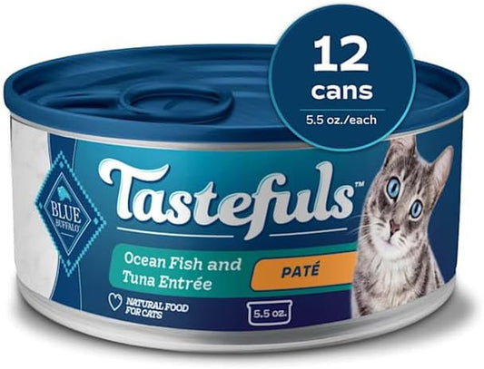 Tastefuls Made with Natural Ingredients, Ocean Fish and Tuna Entree Wet Cat Food Pate, 5.5 Oz., Case of 12