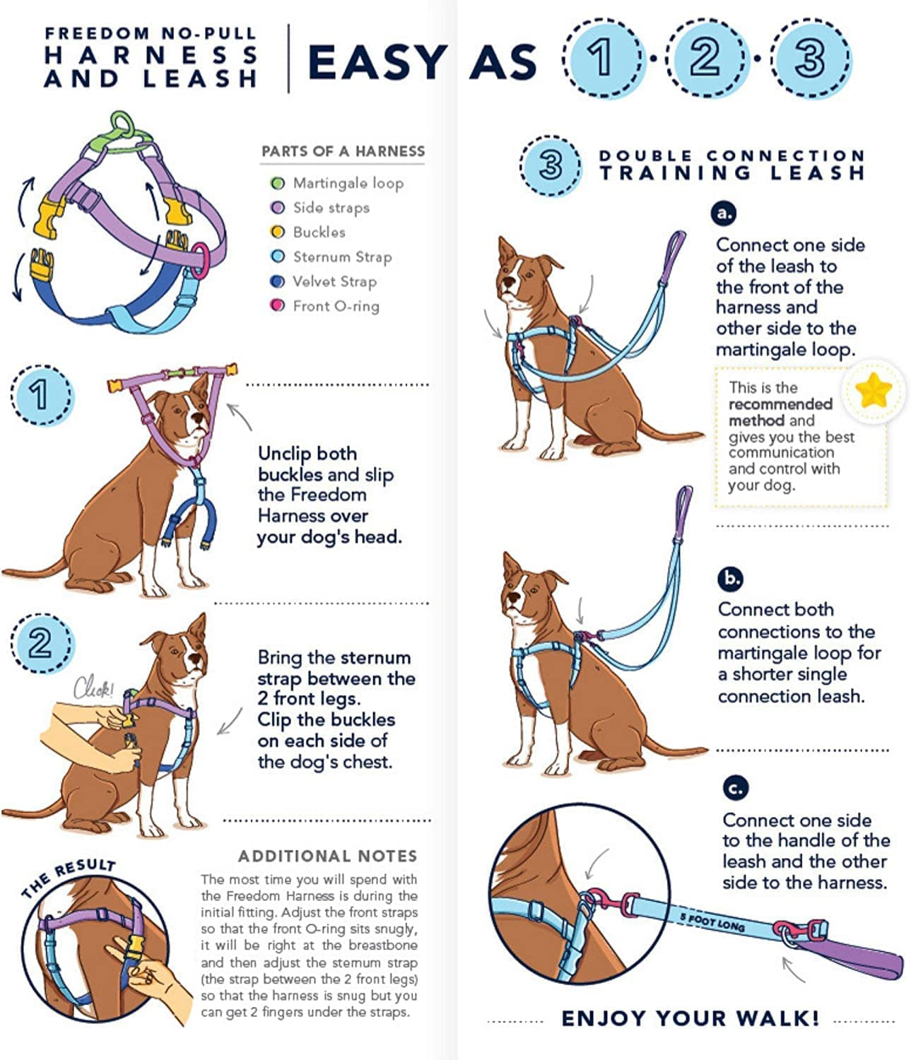 Freedom No Pull Dog Harness, Adjustable Harness and Leash Set, Easy Walking & Comfortable Control, Fits Small, Medium & Large Dogs, Solid Colors, Made in USA, 5/8" MD, Turquoise