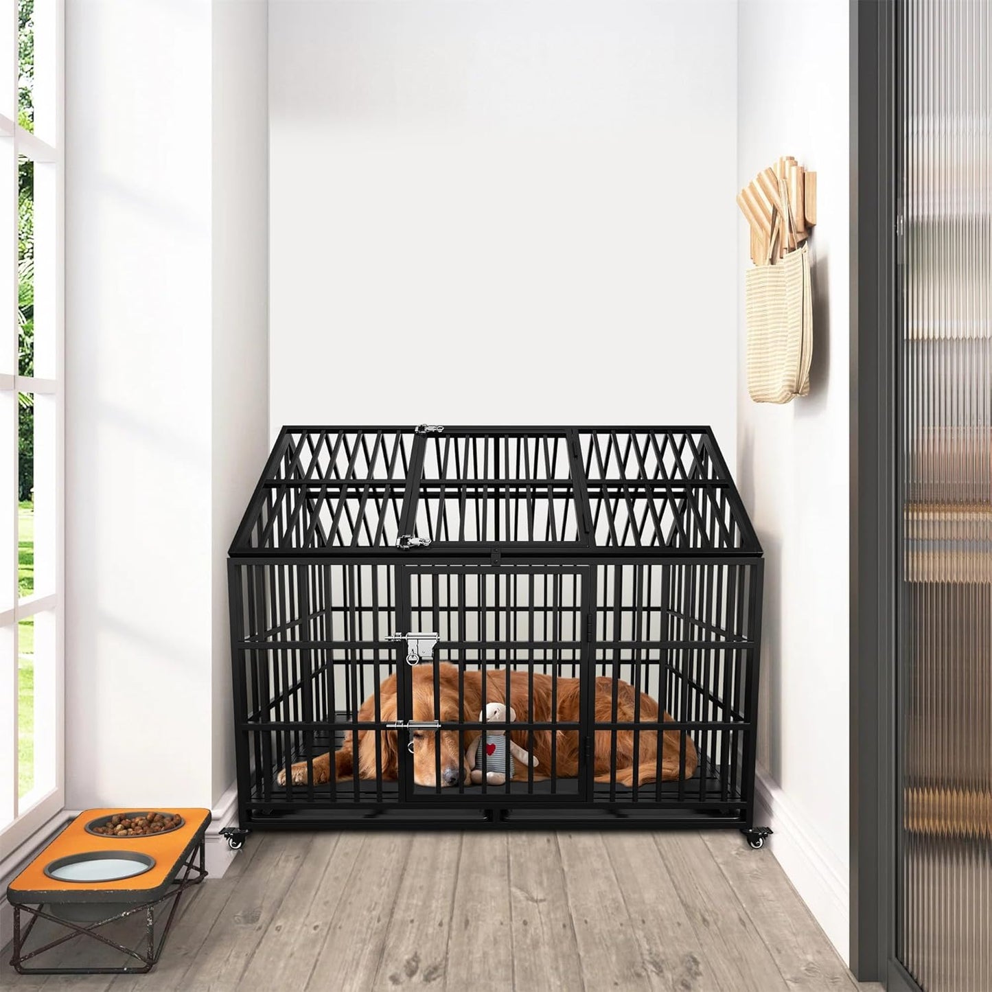 54 Dog Crate with Mat, Large Dog Crat for for Large Dogs, Heavy Duty Dog Kennel Indoor with Roof Top, XL,XXL Dog Cage for High Anxiety Dogs