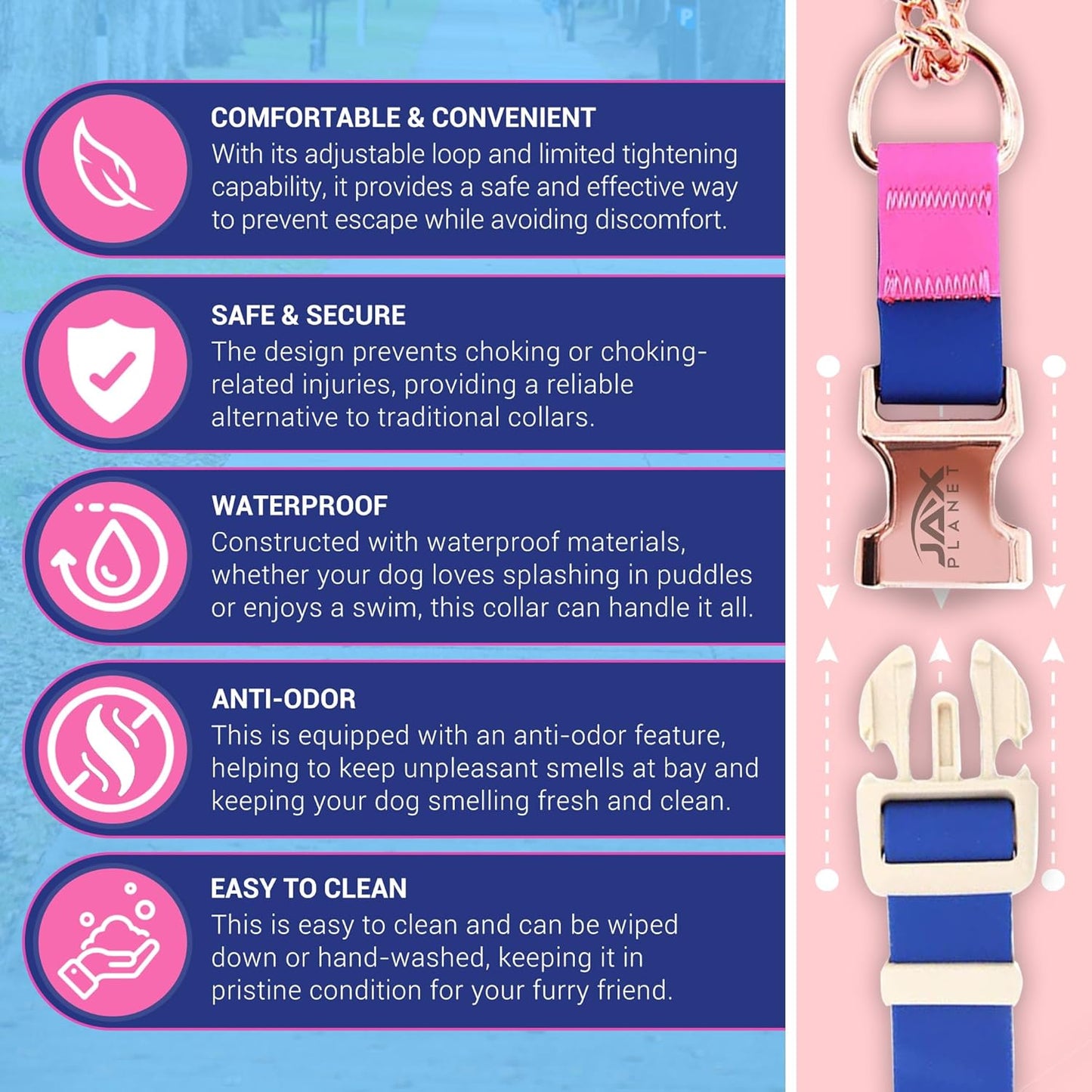 Jelly Waterproof Martingale Dog Collar, No Pull Nylon Collar with Alloy Metal Buckle & D-Ring for Outdoor Training and Walking, anti Pull, Escape Free, One Time Adjustment - Blue & Rose, M