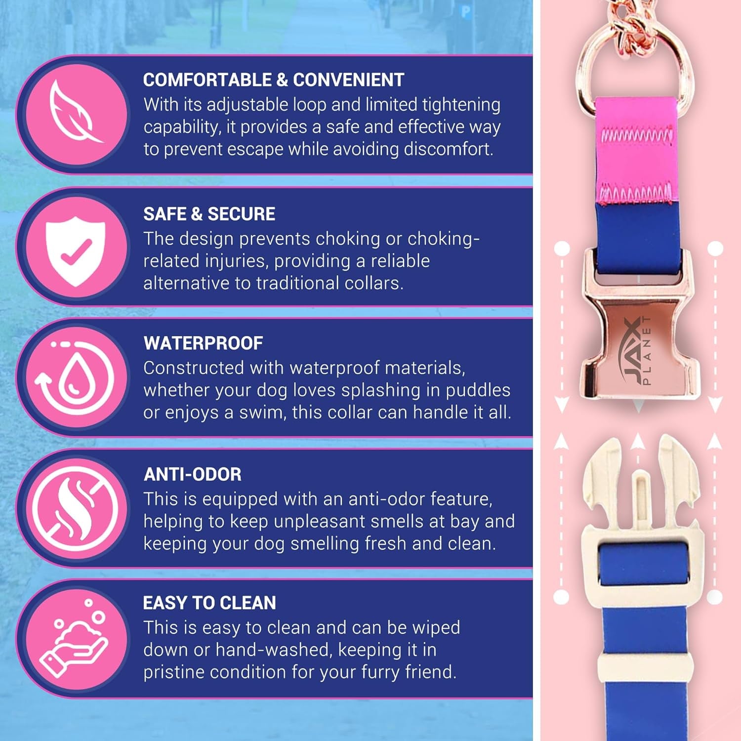 Jelly Waterproof Martingale Dog Collar, No Pull Nylon Collar with Alloy Metal Buckle & D-Ring for Outdoor Training and Walking, anti Pull, Escape Free, One Time Adjustment - Blue & Rose, M