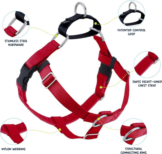 Freedom No Pull Dog Harness, Adjustable Harness and Leash Set, Easy Walking & Comfortable Control, Fits Small, Medium & Large Dogs, Solid Colors, Made in USA, 1" MD, Red