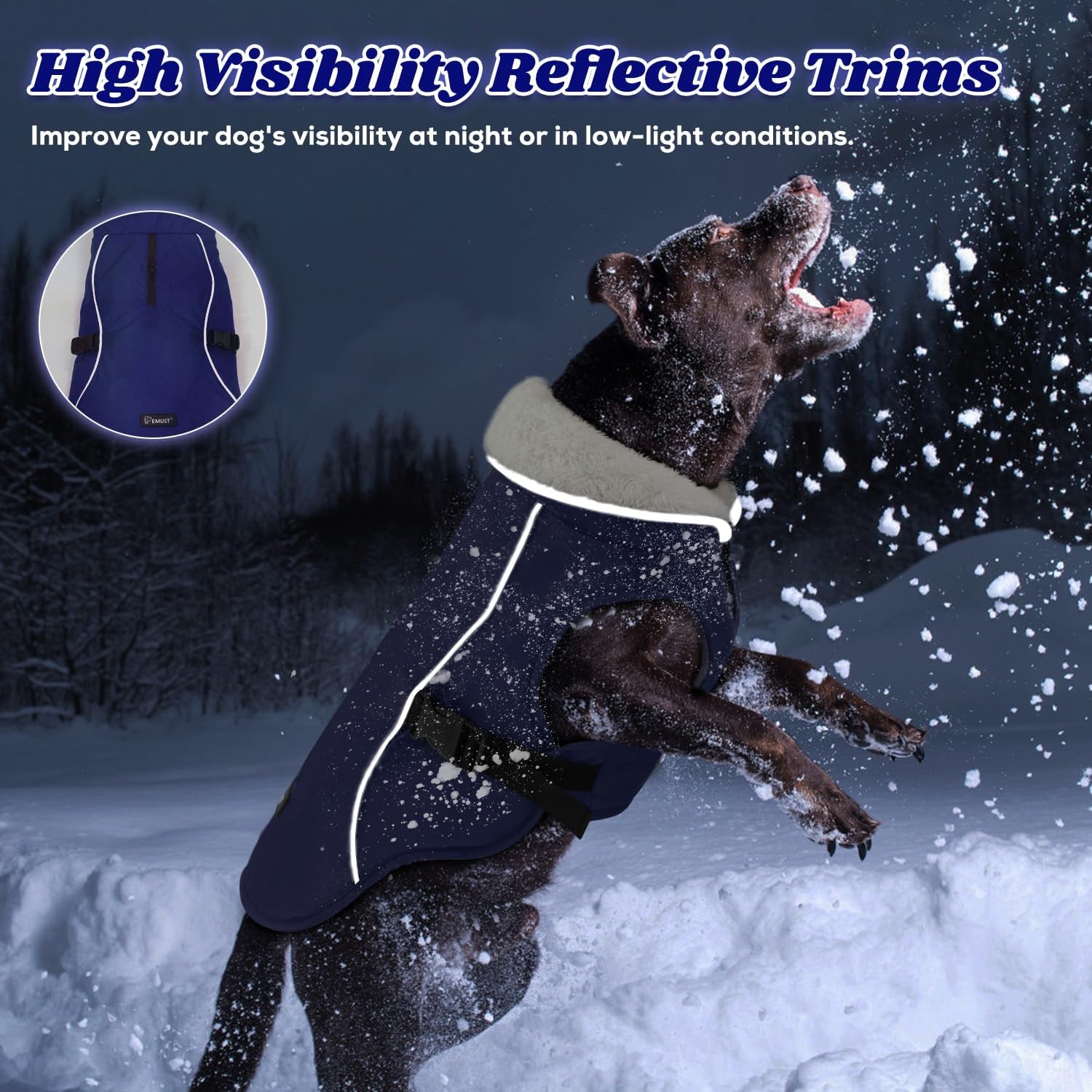 Dog Cold Weather Coats, Fleece Lining Small/Medium/Large Dog Jacket for Winter, Warm Waterproof Pet Winter Clothes for Large Dogs, Blue XL