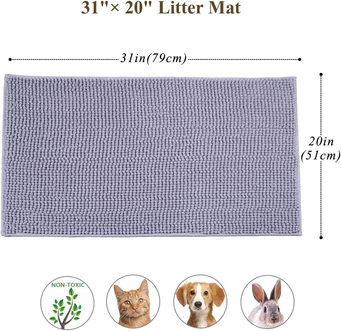 Cat Litter Mat Softgrip Litter Trapping Mat, Muddy Litterbox Rug for Indoor & Floor, Machine Washable Easy Clean Soft Microfiber for Cat, 31"× 20", Grey