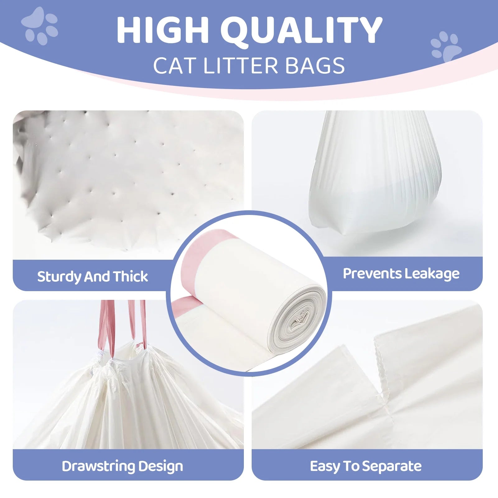 60 Pcs Cat Litter Box Liners, 39'' X 18'' Large Litter Box Liner with Drawstring, Heavy Duty Kitty Litter Bags Liners, 2.2 Mils Thicken Drawstring Bags for Cats Kitties Litter Box
