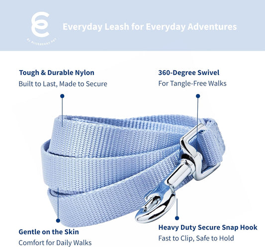 Essentials Chambray Blue Dog Leash for Medium - 5' * 3/4" Dogs | Heavy Duty Nylon Lead | Lightweight Puppy & Cat Leash for Walking & Training