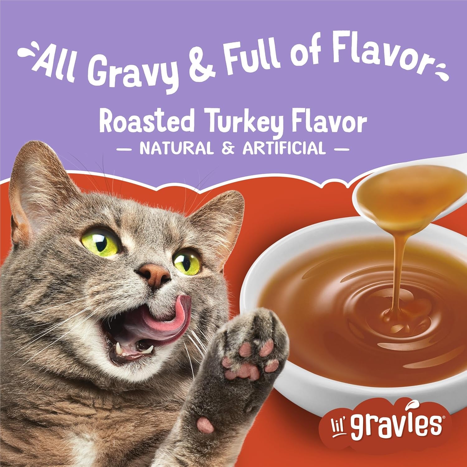Purina  Lil' Gravies Roasted Turkey Flavor Cat Food Lickable Cat Treats - (Pack of 16) 1.55 Oz. Pouches