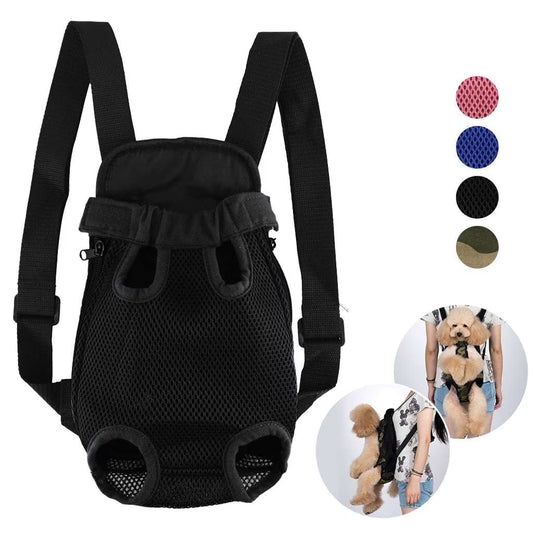 Pet Carrier Backpack Front Pack, Dog Cat Carrier Travel Bag Adjustable Straps Legs Out for Small Medium Pets (L, Black)