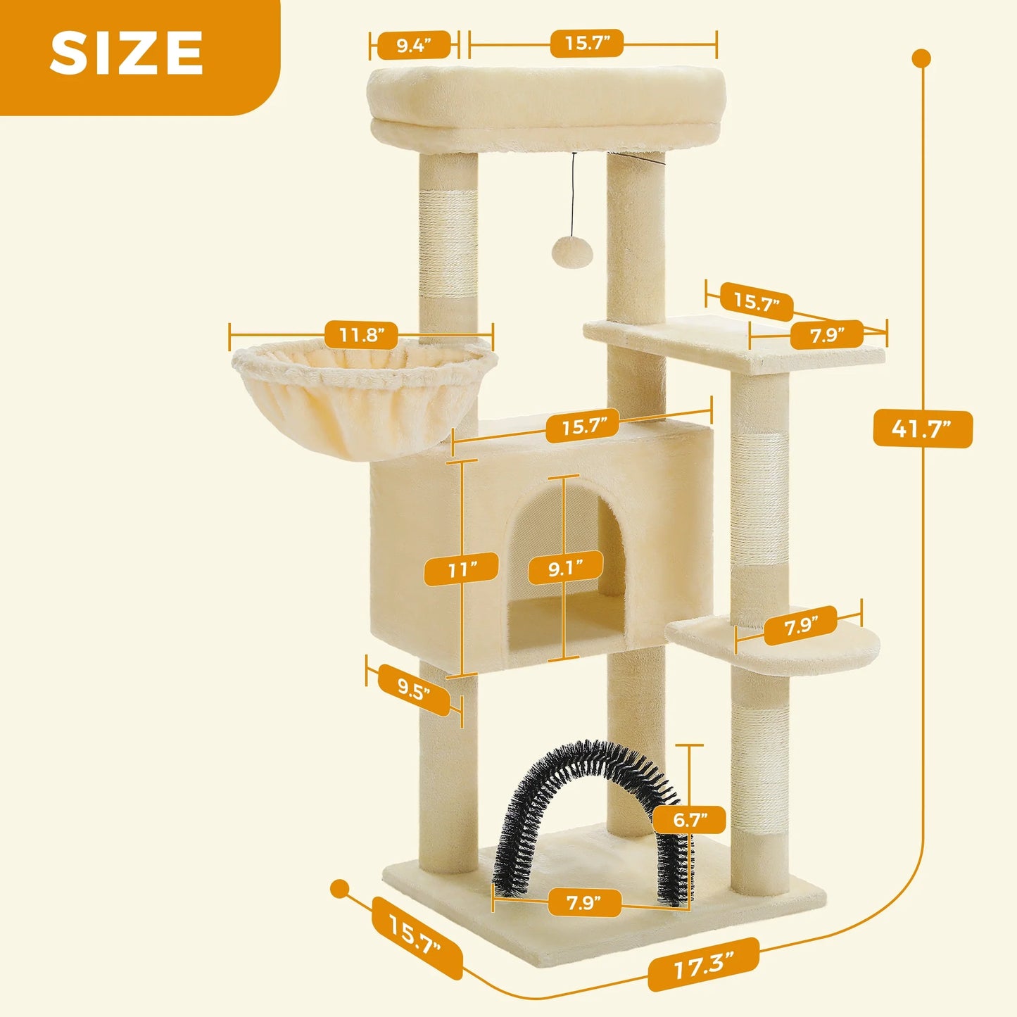 42" Cat Tree Condo with Large Perch Scratching Posts for Indoor Cats, Beige