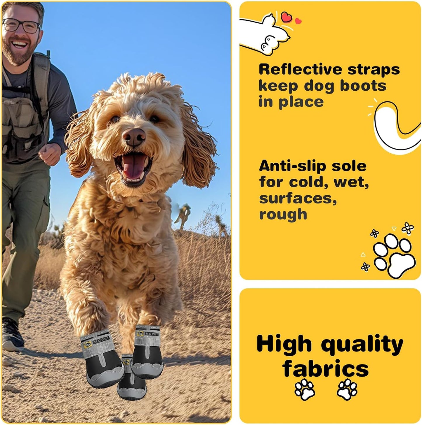 Dog Shoes for Large Dogs, Waterproof Dog Booties for Small Medium Dogs, Anti-Slip Dog Boots & Paw Protectors for Hot Pavement Winter Snow Hiking with Reflective Straps Black Size 3