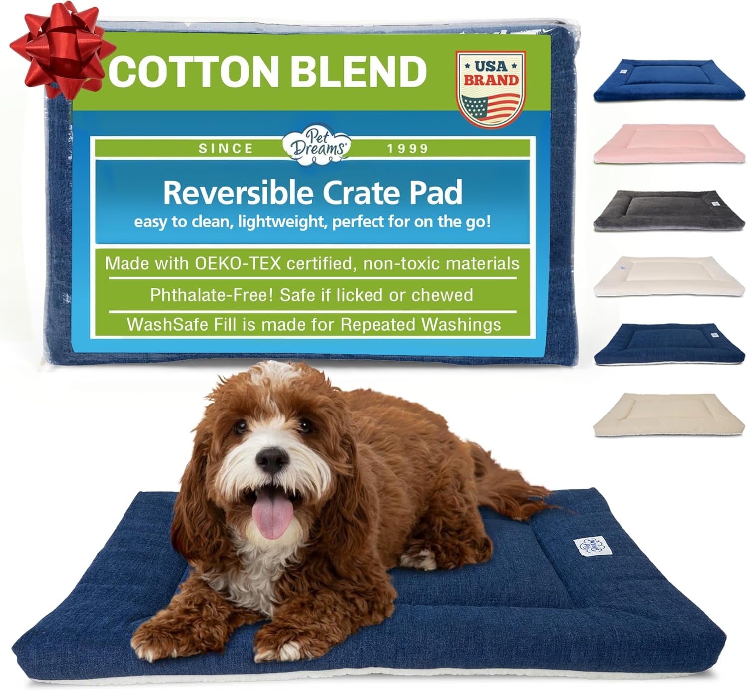 Dog Crate Pad - Washable Kennel Mat, Crate Pads for Dog Cages, Non-Toxic, Flat Indoor Cat Bed, Fits Icrate 18, 24, 30, 36, 42, 48 Inches (Denim, Small, 24")