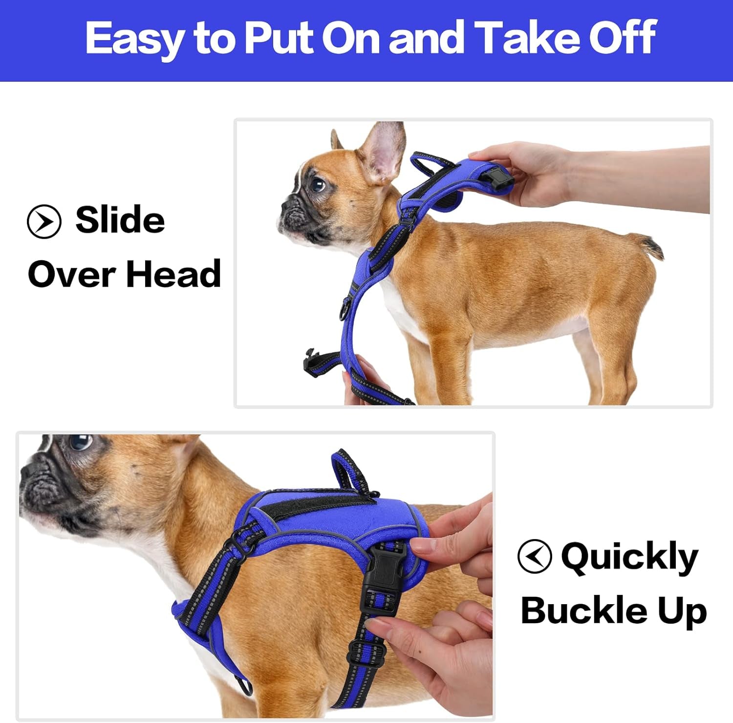 Service Dog Harness, Easy on and off over Head Dog Vest Harness Fasten Quickly, Breathable and 3M Reflective Adjustable Pet Halters with Easy Control Handle for Small Medium Large Dogs