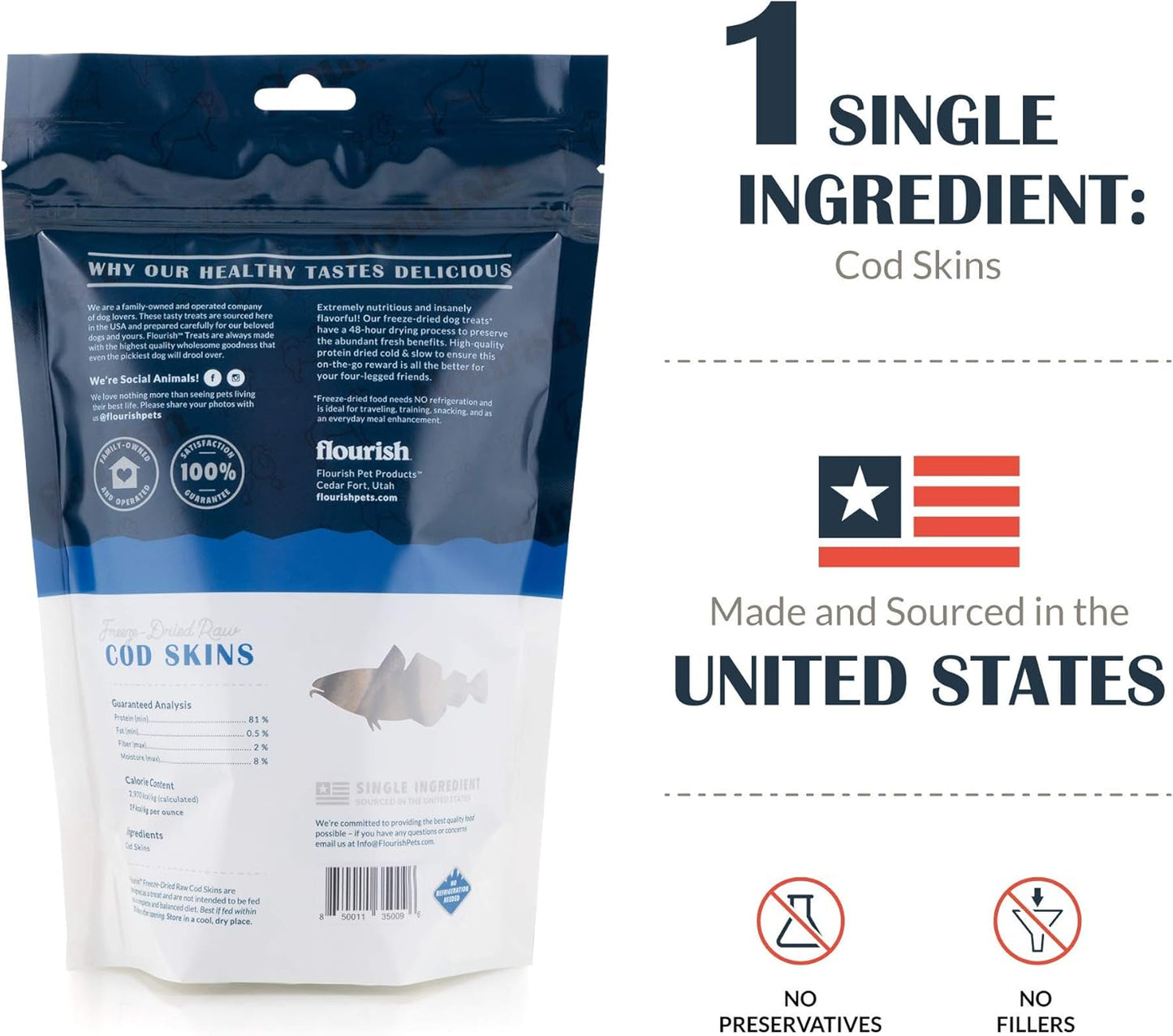 Freeze-Dried Raw Pet Treats for Dogs, Cod Skin Chews (6 Count)