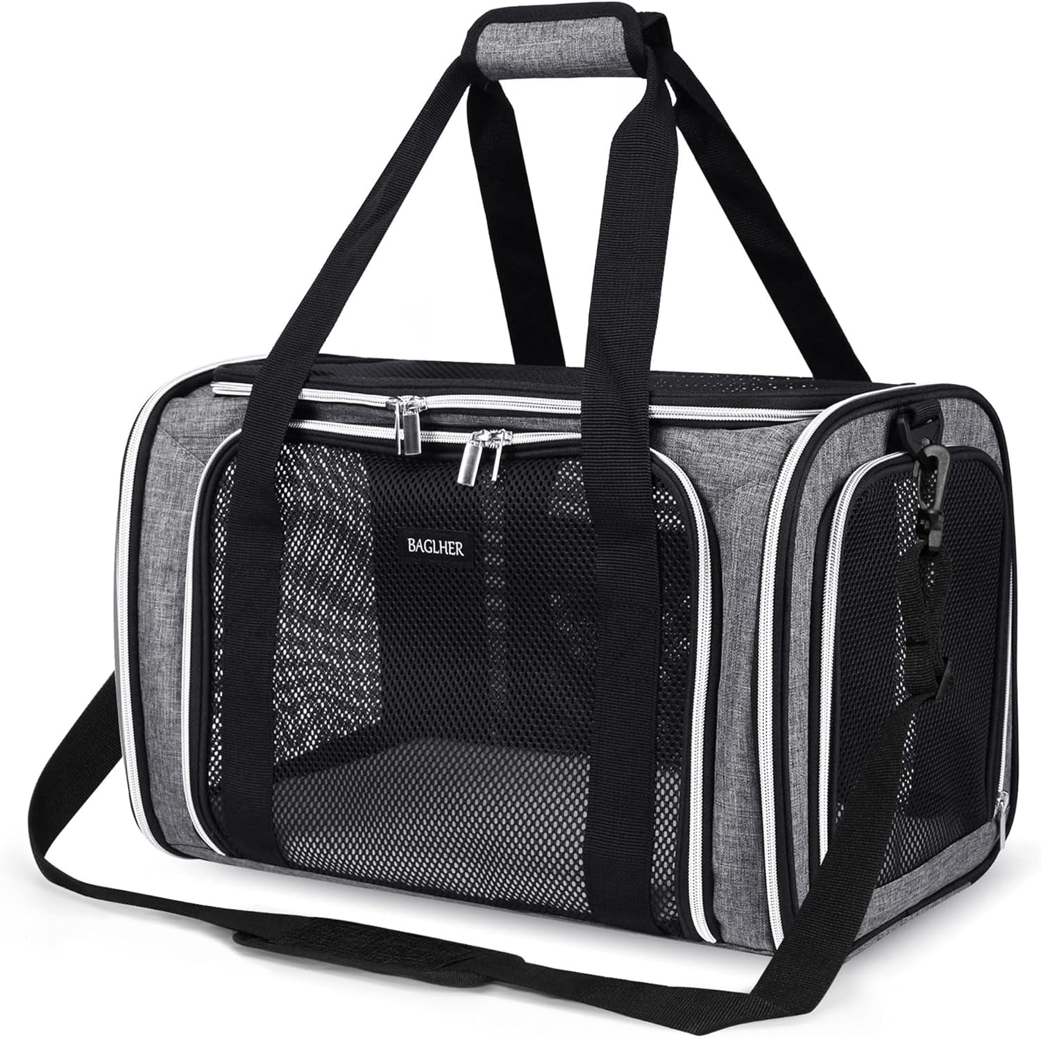 Pet Travel Carrier, Cat Carriers Dog Carrier for Small Medium Cats Dogs Puppies, Airline Approved Small Dog Carrier Soft Sided, Collapsible Puppy Carrier. Grey