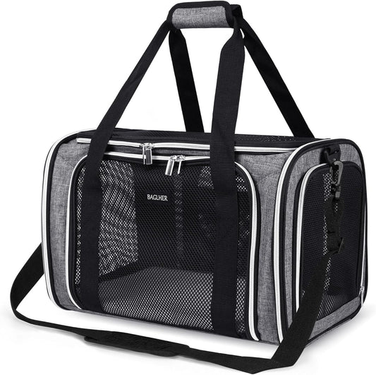 Pet Travel Carrier, Cat Carriers Dog Carrier for Small Medium Cats Dogs Puppies, Airline Approved Small Dog Carrier Soft Sided, Collapsible Puppy Carrier. Grey