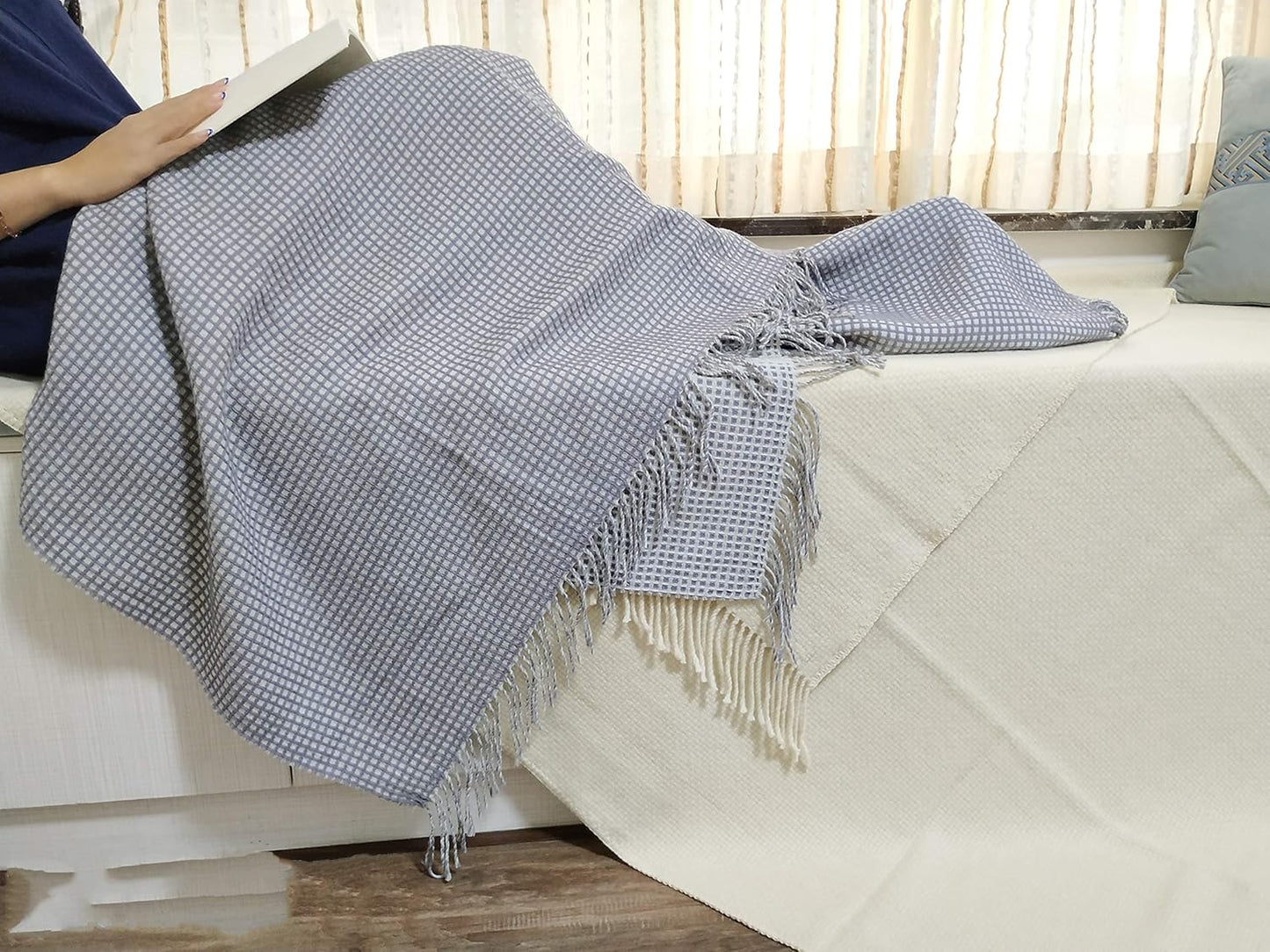 Wool Throw Blankets - Soft, Lightweight Cashmere Wool, Yellow Throws for Twin Couch
