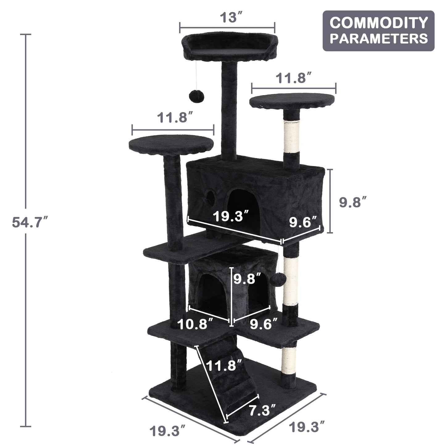 54In  Tower, Multi-Level Cat Tower Furniture Activity Center with Platform Scratching Posts Stand House Condo and Toy, Cat Condos for Indoor Cats Kitten Activity Relaxing, Dark Gray