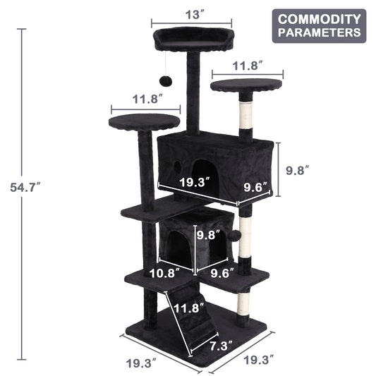 54In  Tower, Multi-Level Cat Tower Furniture Activity Center with Platform Scratching Posts Stand House Condo and Toy, Cat Condos for Indoor Cats Kitten Activity Relaxing, Dark Gray