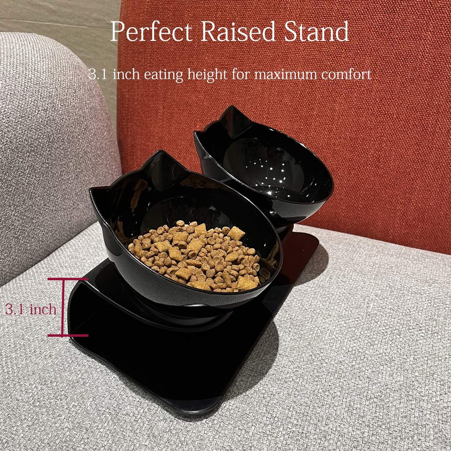 Double Elevated Cat Bowls with Raised Stand, 15 Tilted Cat Bowl Design Neck Guard Stand Raised Pet Food Water Feeder Bowl for Cats or Small Dogs