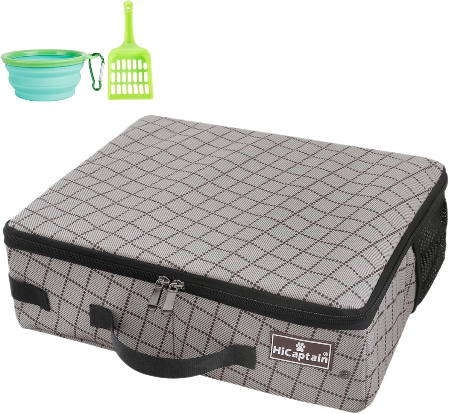 Portable Travel Litter Box with Lid, Foldable Cat Travel Litter Box - Leakproof, Odor-Free & Waterproof. Ideal for Road Trip, Cars, Hotels and Airplane- Khaki