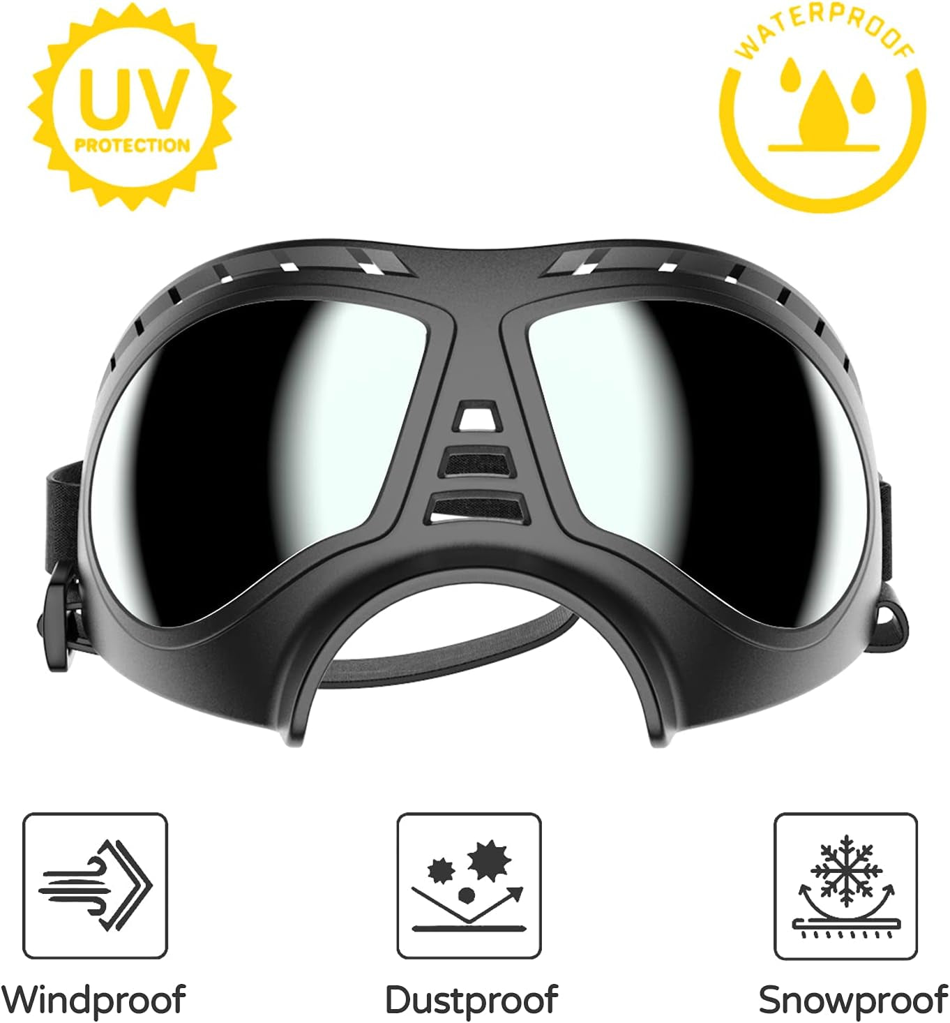 Dog Goggles Big Area Dog Sunglasses, Large Breed Windproof Snowproof Eye Protection Pet Glasses for Outdoor Driving Cycling (Large)