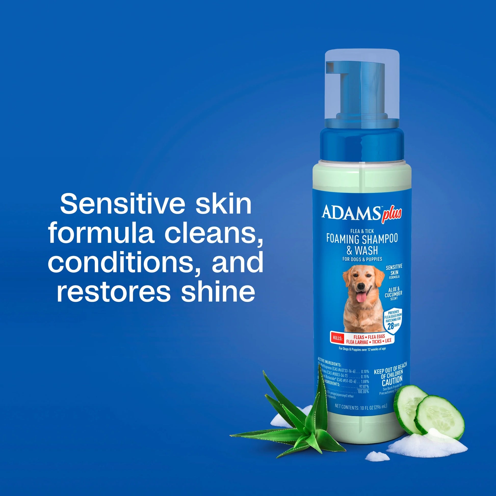 plus Flea & Tick Foaming Shampoo & Wash for Dogs & Puppies over 12 Weeks, Sensitive Skin Flea Treatment for Dogs and Puppies, Kills Adult Fleas, Ticks and Lice on Contact, 10 Fluid Ounces